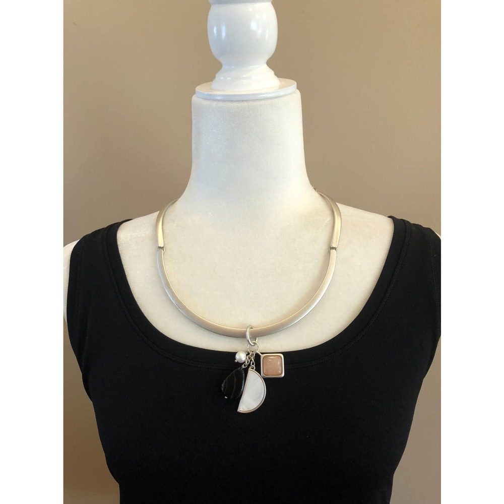 White House Black Market Silver Collar Necklace with Semi Precious Charms